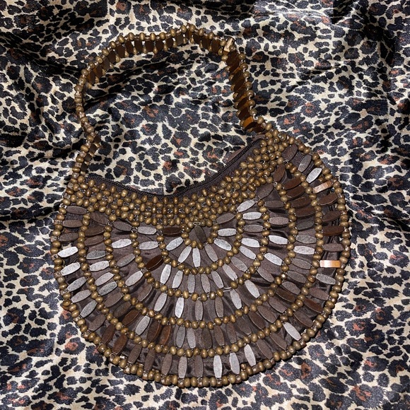 Wood Beaded Mini Bag - Picture 2 of 14